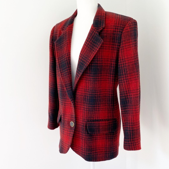 Charter Club Red Plaid Wool Blazer Coat Size 8 - Picture 2 of 8